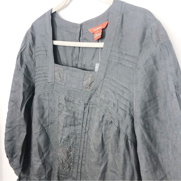 SUNDANCE | NEW Black 100% Ramie Midi Dress Eyelet Accents & Slip Women’s Size 16 - Picture 2 of 8